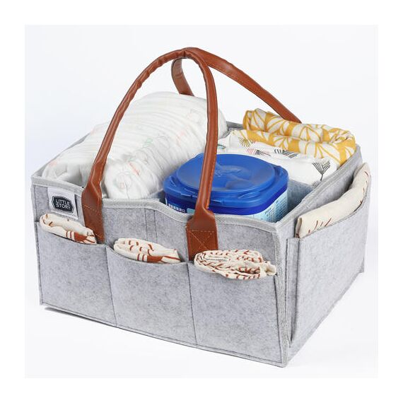 Little Story Diaper Caddy With Pouch Medium, Color: Light Grey, 2 image