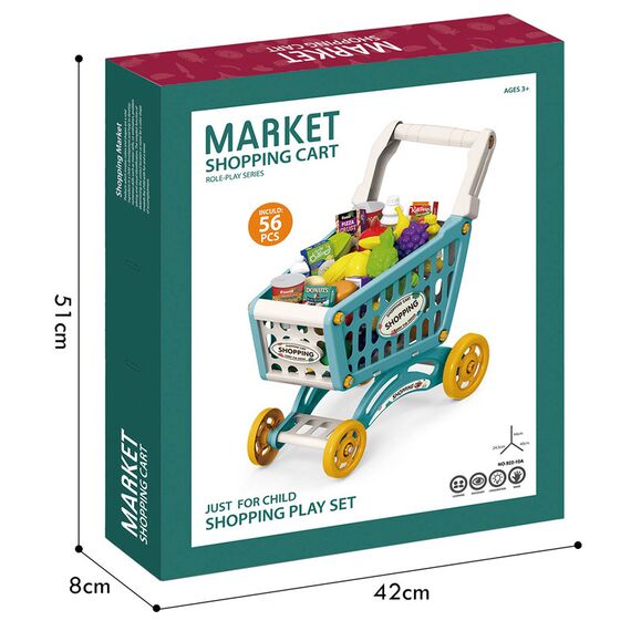Little Story Role Play Market Shopping Cart Toy Set 56 Pcs, Color: Green, 9 image