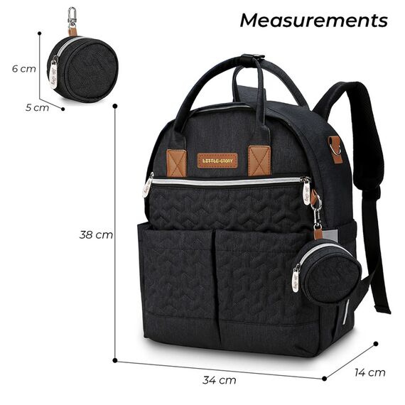 Little Story Quilted Diaper Backpack With Pacifier Bag And Stroller Hooks, 7 image