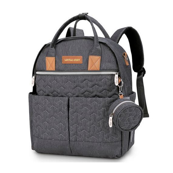 Little Story Quilted Diaper Backpack With Pacifier Bag And Stroller Hooks