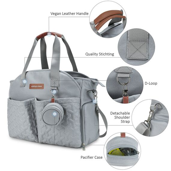 Little Story Quilted Diaper Bag With Pacifier Pouch, 4 image
