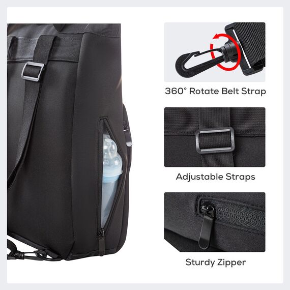 Little Story Mommy Diaper Bag With Changing Mat, Color: Black, 9 image