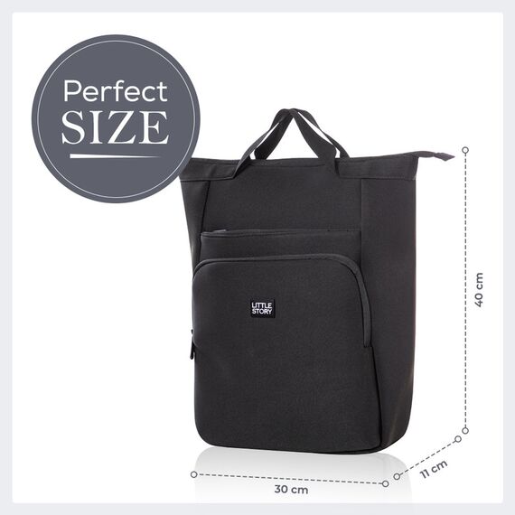 Little Story Mommy Diaper Bag With Changing Mat, Color: Black, 12 image