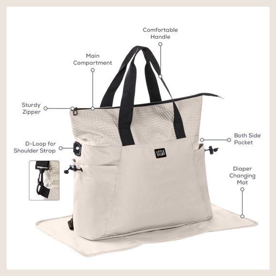 Little Story Mommy Diaper Bag With Changing Mat, Color: Beige, 7 image
