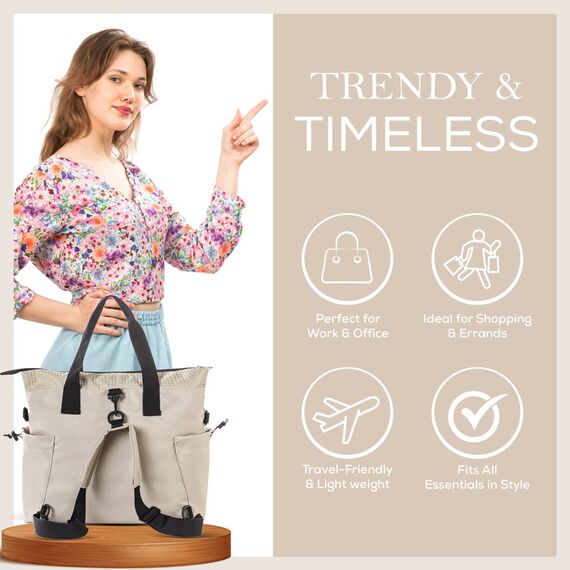 Little Story Mommy Diaper Bag With Changing Mat, Color: Beige, 10 image