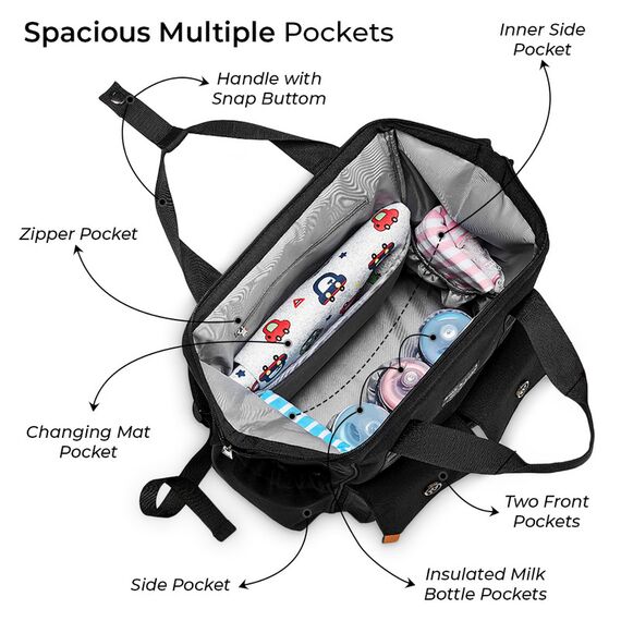Little Story Elite Diaper Bag With Stroller Hooks And Changing Mat, Color: Black, 2 image