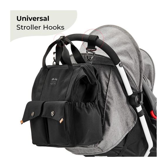 Little Story Elite Diaper Bag With Stroller Hooks And Changing Mat, Color: Black, 4 image