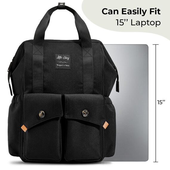 Little Story Elite Diaper Bag With Stroller Hooks And Changing Mat, Color: Black, 6 image