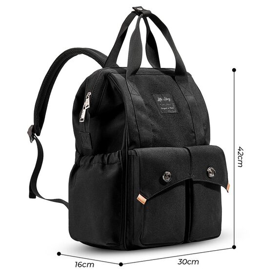 Little Story Elite Diaper Bag With Stroller Hooks And Changing Mat, Color: Black, 10 image