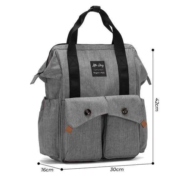 Little Story Elite Diaper Bag With Stroller Hooks And Changing Mat, Color: Grey, 12 image