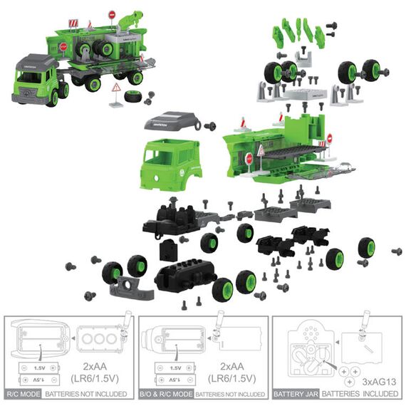 Little Story Kids Sanitation Truck Toy With 2 Mini Trucks, Color: Green, 3 image
