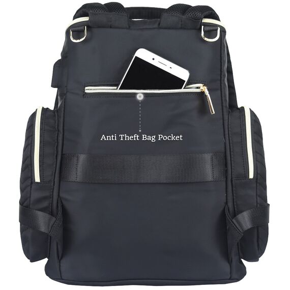 Little Story Georgia Diaper Bag With Changing Pad And Stroller Hooks, Color: Black, 4 image