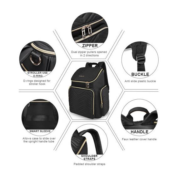 Little Story Georgia Diaper Bag With Changing Pad And Stroller Hooks, Color: Black, 10 image