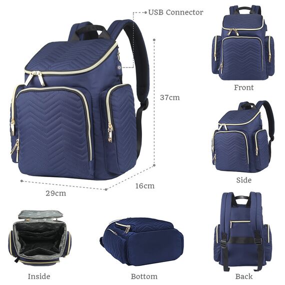 Little Story Georgia Diaper Bag With Changing Pad And Stroller Hooks, Color: Navy Blue, 10 image