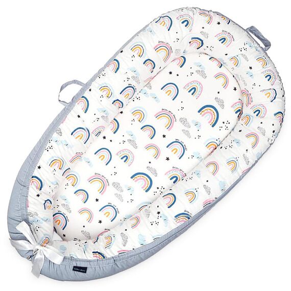 Little Story Soft Breathable Fiberfill Newborn Lounger Bed, Color: White
