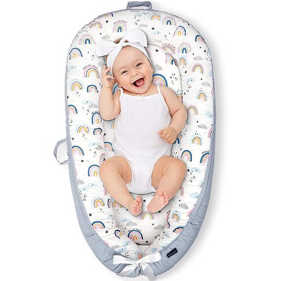 Little Story Soft Breathable Fiberfill Newborn Lounger Bed, Color: White, 3 image