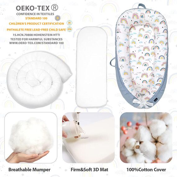 Little Story Soft Breathable Fiberfill Newborn Lounger Bed, Color: White, 4 image