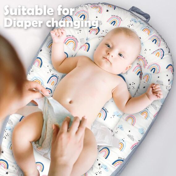 Little Story Soft Breathable Fiberfill Newborn Lounger Bed, Color: White, 6 image