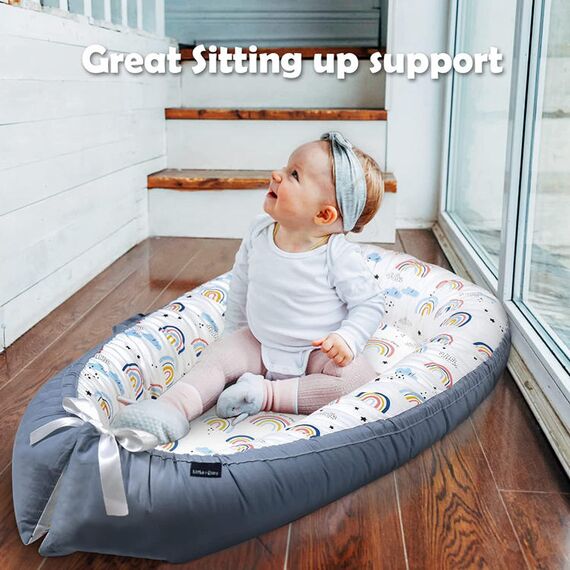 Little Story Soft Breathable Fiberfill Newborn Lounger Bed, Color: White, 7 image