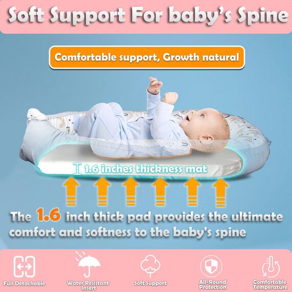 Little Story Soft Breathable Fiberfill Newborn Lounger Bed, Color: White, 8 image