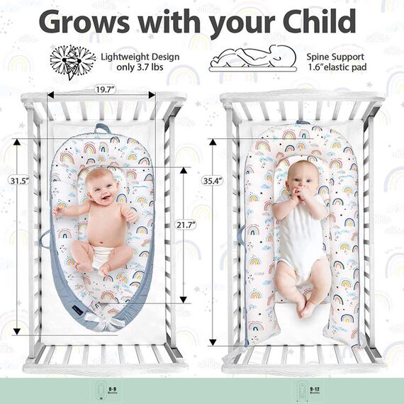 Little Story Soft Breathable Fiberfill Newborn Lounger Bed, Color: White, 12 image