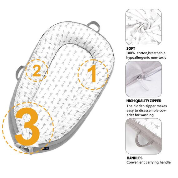 Little Story Soft Breathable Fiberfill Newborn Lounger Bed, Color: Multicolor, 3 image