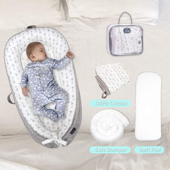 Little Story Soft Breathable Fiberfill Newborn Lounger Bed, Color: Multicolor, 8 image
