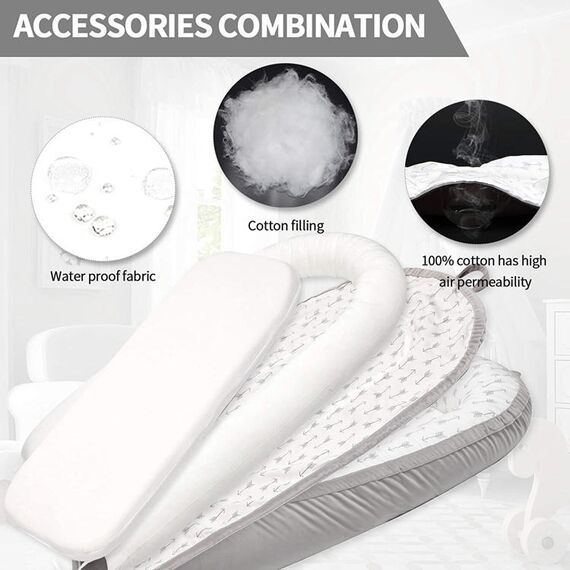 Little Story Soft Breathable Fiberfill Newborn Lounger Bed, Color: Multicolor, 12 image