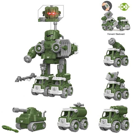 Little Story 5In1 Robot Transformation Fire Fighter Truck With Remote Red, Color: Green, 4 image