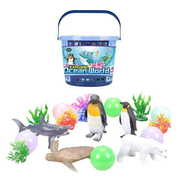 Little Story 17 Pcs Ocean World Bucket Set With Marine Animals And Ocean Ball Accessories