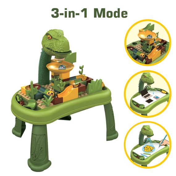 Little Story Diy T-Rex 3-In-1 Spinning Puzzle Block Table, Projection Drawing Board & Learning Table Set (81 Pcs), Stem Series - Multicolor, 8 image