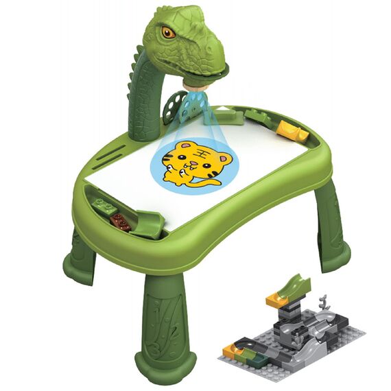 Little Story Diy T-Rex 3-In-1 Spinning Puzzle Block Table, Projection Drawing Board & Learning Table Set (81 Pcs), Stem Series - Multicolor, 18 image