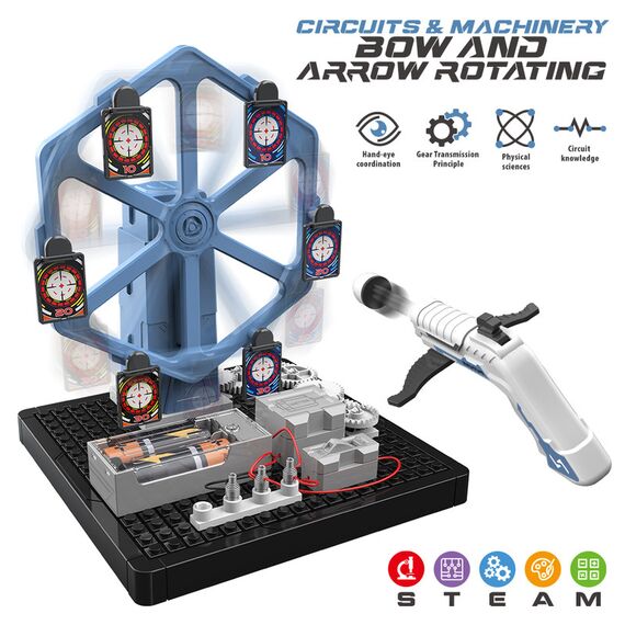 Little Story Diy Electrical Rotating Bow And Arrow Shooting Range 66 Pcs Stem Series, 4 image