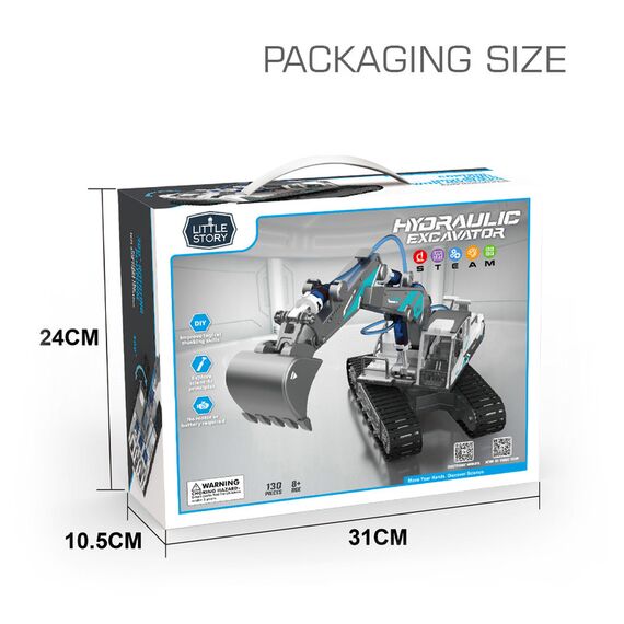 Little Story Diy Hydraulic Power Principle 3-In-1 Excavator / Bulldozer / Jcb Toy (130 Pcs), Stem Series - Grey, 22 image