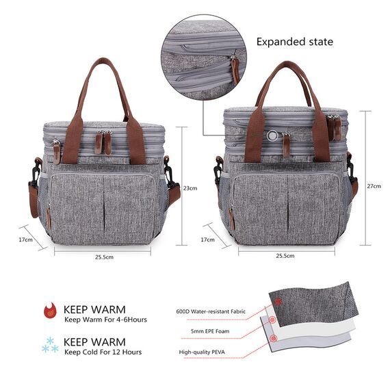 Little Story Insulated Lunch / Bottle Bag - Grey, 42 image