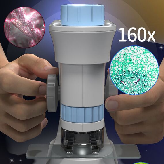 Little Story Scientific Portable Optical Microscope Toy (40-160X Zoom), Stem Series - Blue, 20 image