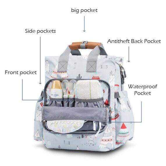 Little Story Styler Diaper Backpack Black, Color: Polar Bear Grey, 12 image