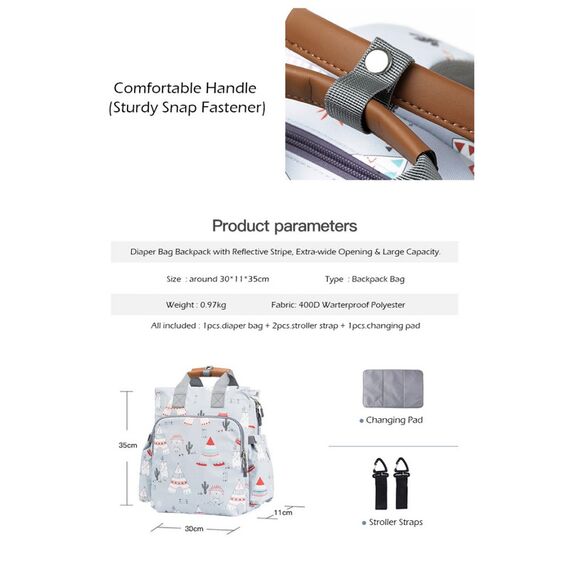 Little Story Styler Diaper Backpack Black, Color: Polar Bear Grey, 41 image