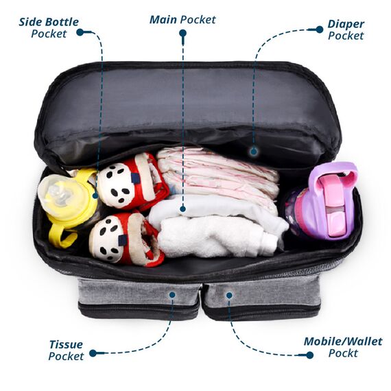 Little Story Stroller Organizer Travel Bag Black, Color: Grey, 16 image