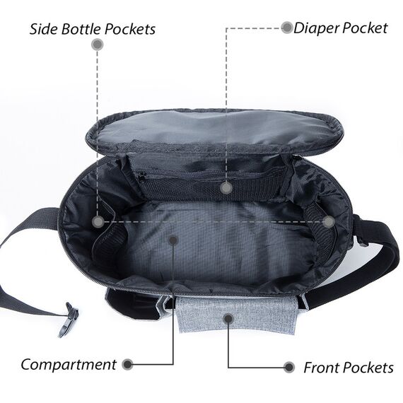 Little Story Stroller Organizer Travel Bag Grey, Color: Grey, 11 image