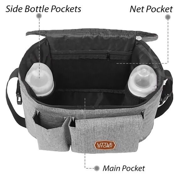 Little Story Stroller Organizer Travel Bag Grey, Color: Ivory, 11 image