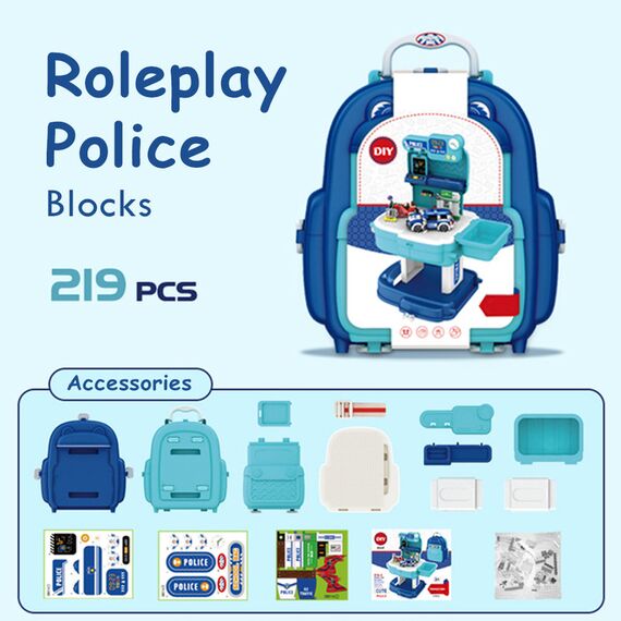 Little Story Role Play Police Station With Police Car 219 Pieces 2 In 1 School Bag Set 3+ Years, 9 image