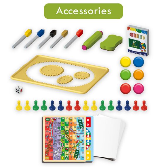 Little Story Artist Penguin Double Sided Magnetic Drawing Board (46 Pcs) With 2 Board Games - Green, 7 image