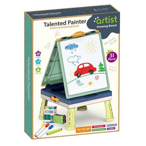 Little Story Artist Double Sided Handbag Drawing Board 31 Pcs With Board Games Green 3+ Years, 4 image