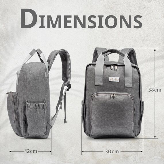 Little Story Stylish Diaper Travel Backpack 14L With Changing Pad Grey, 35 image