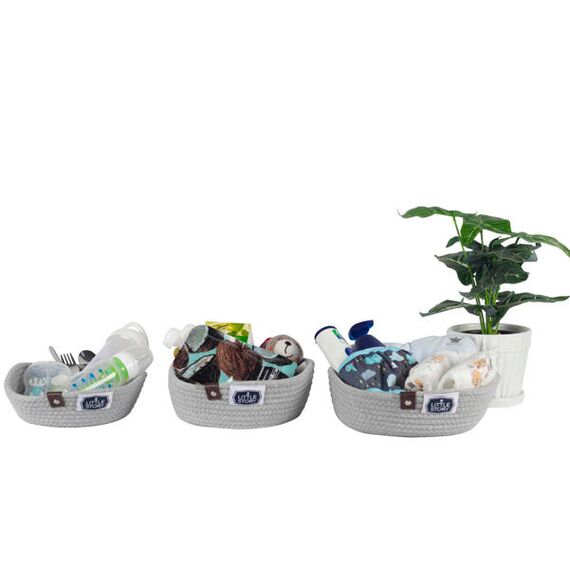 Little Story Multipurpose Cotton Rope Baskets Set Of 3 Grey, 9 image