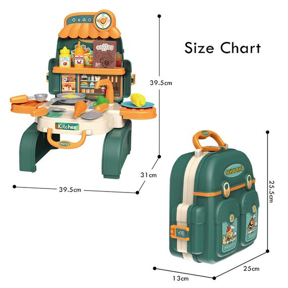 Little Story Role Play Chef / Kitchen / Restaurant Toy Set School Bag (21 Pcs) - Green, 3-In-1 Mode, 15 image