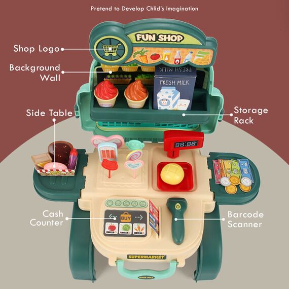 Little Story Role Play Shopkeeper / Supermarket Toy Set School Bag (36 Pcs) - Green, 3-In-1 Mode, 3 image