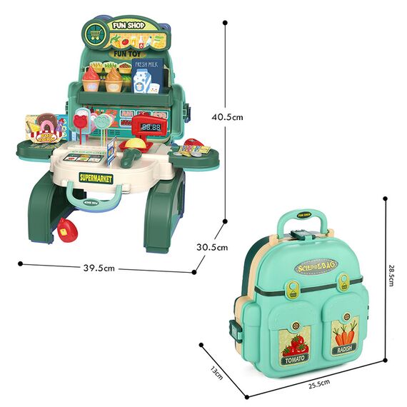 Little Story Role Play Shopkeeper / Supermarket Toy Set School Bag (36 Pcs) - Green, 3-In-1 Mode, 11 image