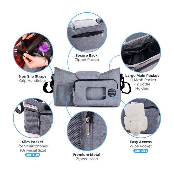 Little Story Stroller Diaper Organizer Bag - Grey, 19 image